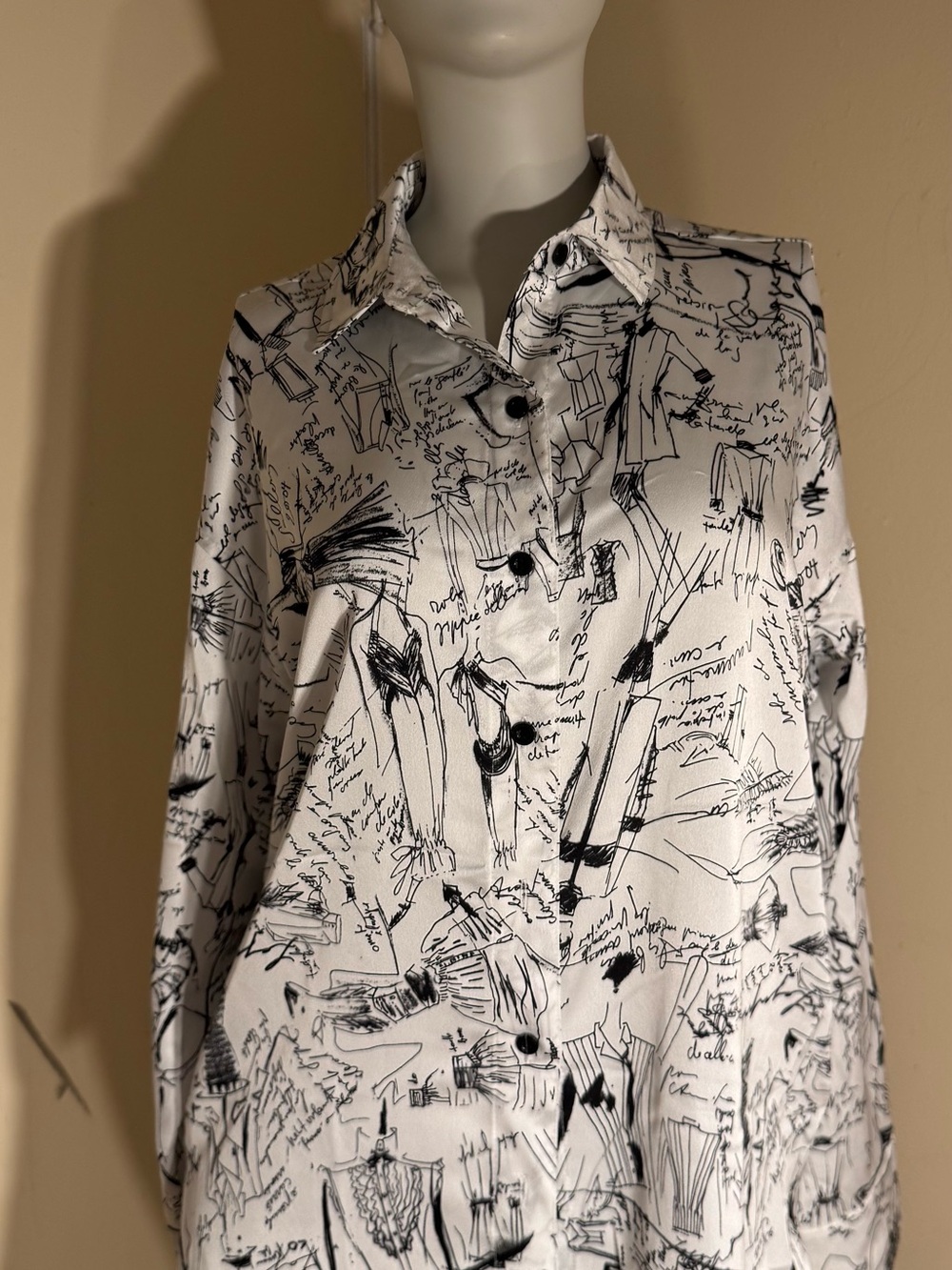 Karl Lagerfeld Black & White Sketch Print Button-Up Shirt